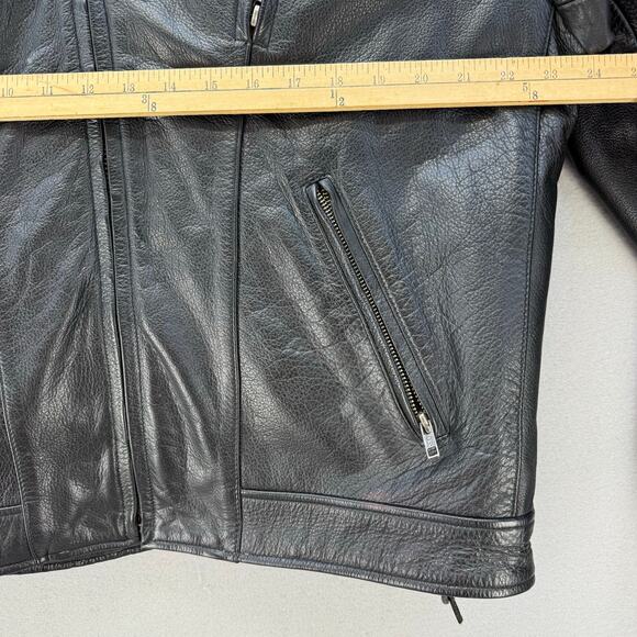 Wilson Leather Moto Racer Jacket Men's XL Black Priest Collar Biker Jacket - Picture 2 of 16